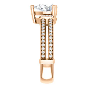 CZ Wedding Set, featuring The Kaitlyn engagement ring (Customizable Pear Cut with Flanking Baguettes And Round Channel Accents) - Image 12