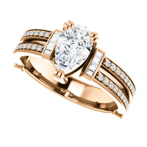 CZ Wedding Set, featuring The Kaitlyn engagement ring (Customizable Pear Cut with Flanking Baguettes And Round Channel Accents) - Image 13