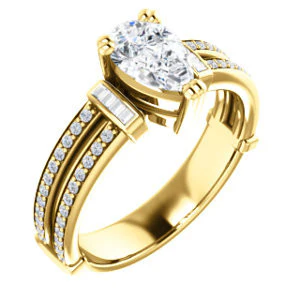 CZ Wedding Set, featuring The Kaitlyn engagement ring (Customizable Pear Cut with Flanking Baguettes And Round Channel Accents) - Image 6