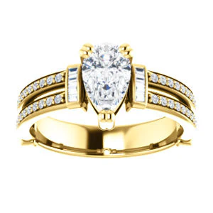 CZ Wedding Set, featuring The Kaitlyn engagement ring (Customizable Pear Cut with Flanking Baguettes And Round Channel Accents) - Image 7