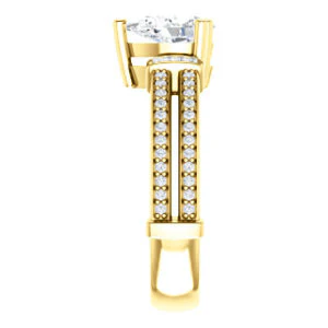 CZ Wedding Set, featuring The Kaitlyn engagement ring (Customizable Pear Cut with Flanking Baguettes And Round Channel Accents) - Image 8