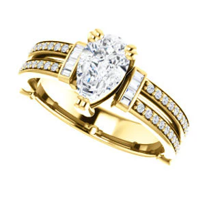 CZ Wedding Set, featuring The Kaitlyn engagement ring (Customizable Pear Cut with Flanking Baguettes And Round Channel Accents) - Image 9