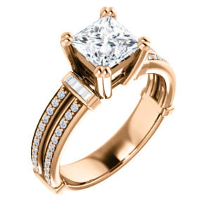 CZ Wedding Set, featuring The Kaitlyn engagement ring (Customizable Princess Cut with Flanking Baguettes And Round Channel Accents) - Image 10