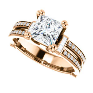 CZ Wedding Set, featuring The Kaitlyn engagement ring (Customizable Princess Cut with Flanking Baguettes And Round Channel Accents) - Image 13
