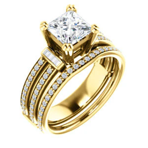 CZ Wedding Set, featuring The Kaitlyn engagement ring (Customizable Princess Cut with Flanking Baguettes And Round Channel Accents) - Image 2
