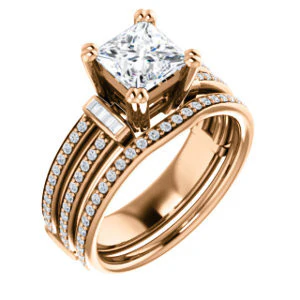 CZ Wedding Set, featuring The Kaitlyn engagement ring (Customizable Princess Cut with Flanking Baguettes And Round Channel Accents) - Image 4