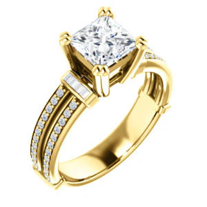 CZ Wedding Set, featuring The Kaitlyn engagement ring (Customizable Princess Cut with Flanking Baguettes And Round Channel Accents) - Image 6