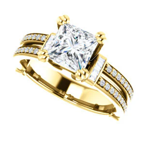 CZ Wedding Set, featuring The Kaitlyn engagement ring (Customizable Princess Cut with Flanking Baguettes And Round Channel Accents) - Image 9