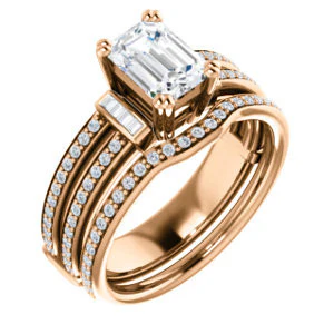 CZ Wedding Set, featuring The Kaitlyn engagement ring (Customizable Radiant Cut with Flanking Baguettes And Round Channel Accents) - Image 2