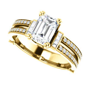 CZ Wedding Set, featuring The Kaitlyn engagement ring (Customizable Radiant Cut with Flanking Baguettes And Round Channel Accents) - Image 9