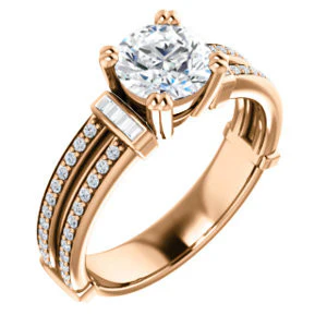 CZ Wedding Set, featuring The Kaitlyn engagement ring (Customizable Round Cut with Flanking Baguettes And Round Channel Accents) - Image 10