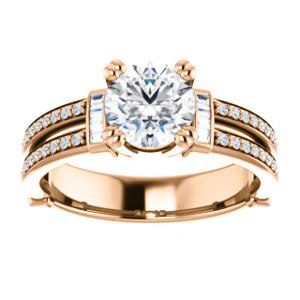 CZ Wedding Set, featuring The Kaitlyn engagement ring (Customizable Round Cut with Flanking Baguettes And Round Channel Accents) - Image 11