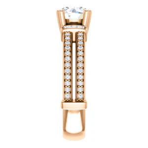 CZ Wedding Set, featuring The Kaitlyn engagement ring (Customizable Round Cut with Flanking Baguettes And Round Channel Accents) - Image 12