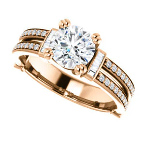 CZ Wedding Set, featuring The Kaitlyn engagement ring (Customizable Round Cut with Flanking Baguettes And Round Channel Accents) - Image 13