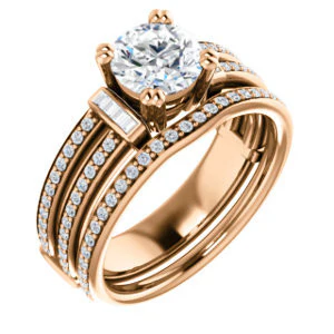 CZ Wedding Set, featuring The Kaitlyn engagement ring (Customizable Round Cut with Flanking Baguettes And Round Channel Accents) - Image 4
