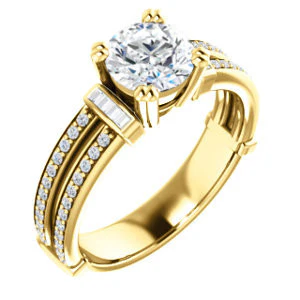 CZ Wedding Set, featuring The Kaitlyn engagement ring (Customizable Round Cut with Flanking Baguettes And Round Channel Accents) - Image 6