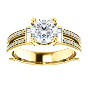 CZ Wedding Set, featuring The Kaitlyn engagement ring (Customizable Round Cut with Flanking Baguettes And Round Channel Accents) - Image 7