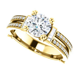CZ Wedding Set, featuring The Kaitlyn engagement ring (Customizable Round Cut with Flanking Baguettes And Round Channel Accents) - Image 9