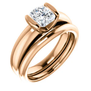 CZ Wedding Set, featuring The Liza Bella engagement ring (Customizable Cushion Cut Cathedral Bar-set Solitaire) - Image 4