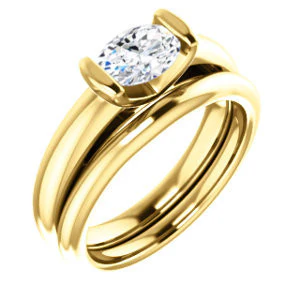CZ Wedding Set, featuring The Liza Bella engagement ring (Customizable Oval Cut Cathedral Bar-set Solitaire) - Image 2