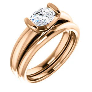 CZ Wedding Set, featuring The Liza Bella engagement ring (Customizable Oval Cut Cathedral Bar-set Solitaire) - Image 4
