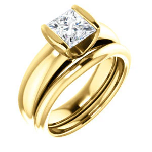 CZ Wedding Set, featuring The Liza Bella engagement ring (Customizable Princess Cut Cathedral Bar-set Solitaire) - Image 4