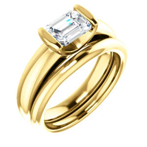 CZ Wedding Set, featuring The Liza Bella engagement ring (Customizable Radiant Cut Cathedral Bar-set Solitaire) - Image 2
