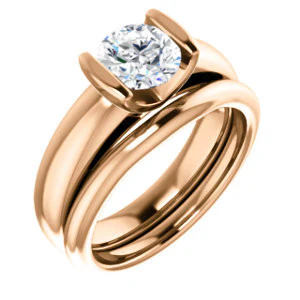 CZ Wedding Set, featuring The Liza Bella engagement ring (Customizable Round Cut Cathedral Bar-set Solitaire) - Image 2