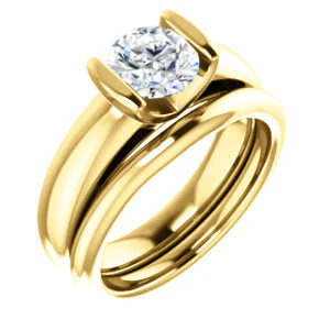 CZ Wedding Set, featuring The Liza Bella engagement ring (Customizable Round Cut Cathedral Bar-set Solitaire) - Image 4