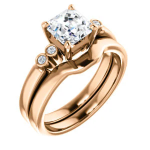 CZ Wedding Set, featuring The Luzella engagement ring (Customizable 5-stone Design with Asscher Cut Center and Round Bezel Accents) - Image 2
