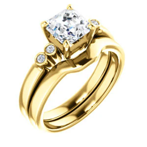 CZ Wedding Set, featuring The Luzella engagement ring (Customizable 5-stone Design with Asscher Cut Center and Round Bezel Accents) - Image 4