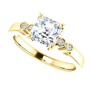 CZ Wedding Set, featuring The Luzella engagement ring (Customizable 5-stone Design with Asscher Cut Center and Round Bezel Accents) - Image 9