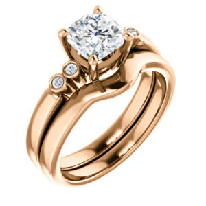 CZ Wedding Set, featuring The Luzella engagement ring (Customizable 5-stone Design with Cushion Cut Center and Round Bezel Accents) - Image 4