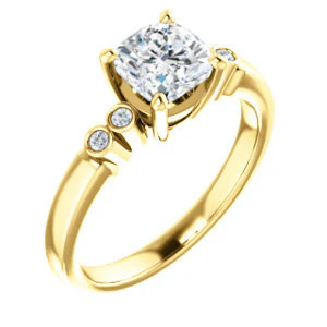 CZ Wedding Set, featuring The Luzella engagement ring (Customizable 5-stone Design with Cushion Cut Center and Round Bezel Accents) - Image 6