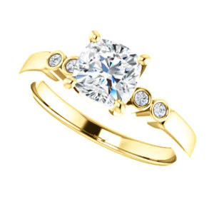 CZ Wedding Set, featuring The Luzella engagement ring (Customizable 5-stone Design with Cushion Cut Center and Round Bezel Accents) - Image 9