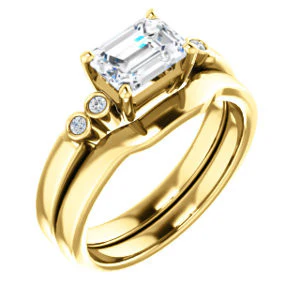 CZ Wedding Set, featuring The Luzella engagement ring (Customizable 5-stone Design with Emerald Cut Center and Round Bezel Accents) - Image 4