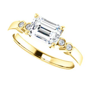 CZ Wedding Set, featuring The Luzella engagement ring (Customizable 5-stone Design with Emerald Cut Center and Round Bezel Accents) - Image 9