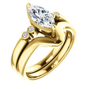CZ Wedding Set, featuring The Luzella engagement ring (Customizable 5-stone Design with Marquise Cut Center and Round Bezel Accents) - Image 2