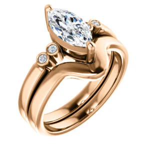 CZ Wedding Set, featuring The Luzella engagement ring (Customizable 5-stone Design with Marquise Cut Center and Round Bezel Accents) - Image 4