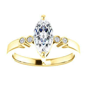CZ Wedding Set, featuring The Luzella engagement ring (Customizable 5-stone Design with Marquise Cut Center and Round Bezel Accents) - Image 7