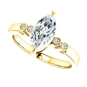 CZ Wedding Set, featuring The Luzella engagement ring (Customizable 5-stone Design with Marquise Cut Center and Round Bezel Accents) - Image 9