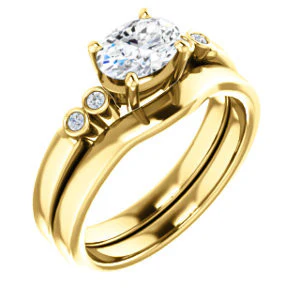 CZ Wedding Set, featuring The Luzella engagement ring (Customizable 5-stone Design with Oval Cut Center and Round Bezel Accents) - Image 4