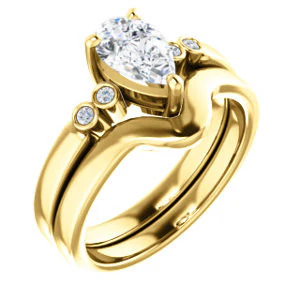 CZ Wedding Set, featuring The Luzella engagement ring (Customizable 5-stone Design with Pear Cut Center and Round Bezel Accents) - Image 2