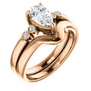 CZ Wedding Set, featuring The Luzella engagement ring (Customizable 5-stone Design with Pear Cut Center and Round Bezel Accents) - Image 4