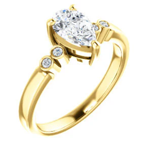CZ Wedding Set, featuring The Luzella engagement ring (Customizable 5-stone Design with Pear Cut Center and Round Bezel Accents) - Image 6