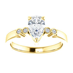 CZ Wedding Set, featuring The Luzella engagement ring (Customizable 5-stone Design with Pear Cut Center and Round Bezel Accents) - Image 7