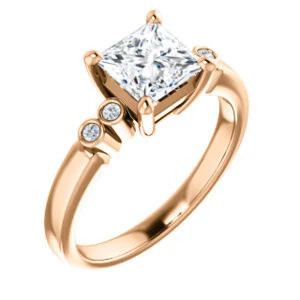 CZ Wedding Set, featuring The Luzella engagement ring (Customizable 5-stone Design with Princess Cut Center and Round Bezel Accents) - Image 10