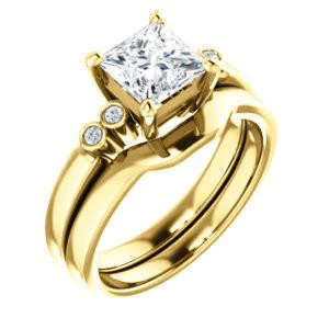 CZ Wedding Set, featuring The Luzella engagement ring (Customizable 5-stone Design with Princess Cut Center and Round Bezel Accents) - Image 4