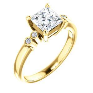 CZ Wedding Set, featuring The Luzella engagement ring (Customizable 5-stone Design with Princess Cut Center and Round Bezel Accents) - Image 6