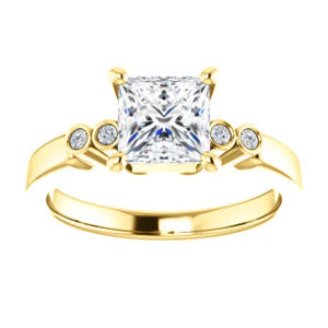 CZ Wedding Set, featuring The Luzella engagement ring (Customizable 5-stone Design with Princess Cut Center and Round Bezel Accents) - Image 7